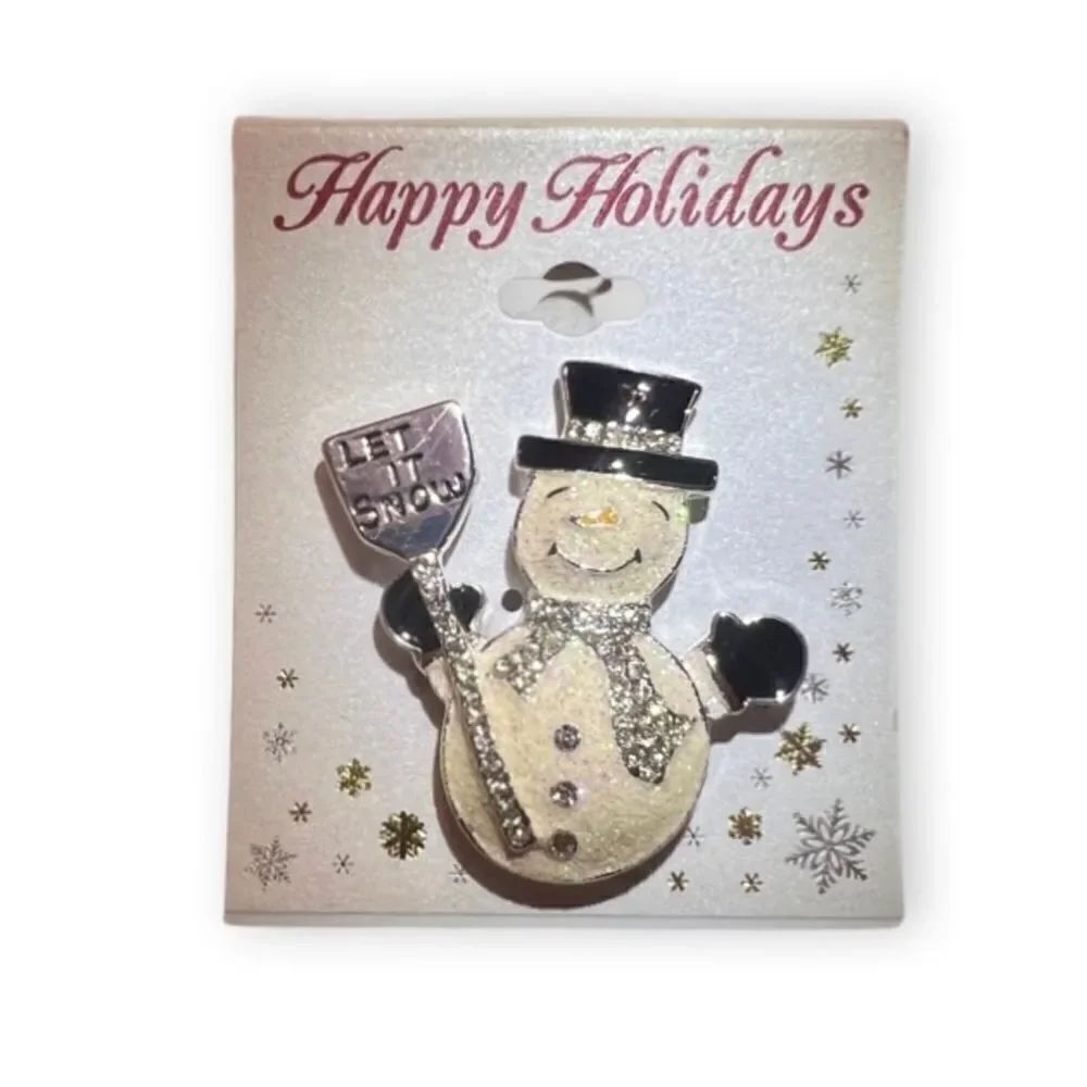 🤯5/$25🤯 Glittery Snowman Let It Snow Rhinestone Brooch